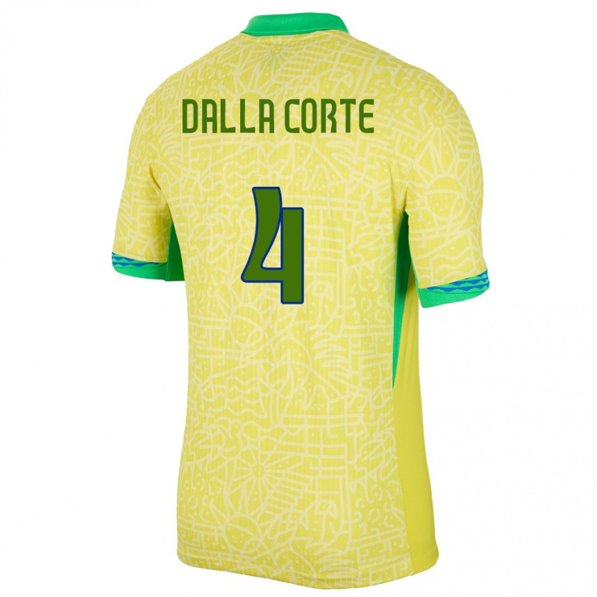 Gyermek Labdarúgás Brazília Joao Dalla Corte #4 Sárga Hazai Jersey 24-26 Mez Póló Ing