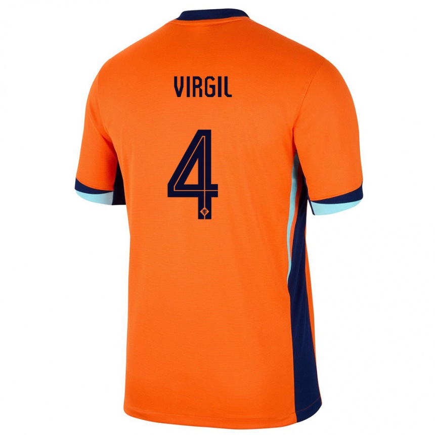 Gyermek Labdarúgás Hollandia Virgil Van Dijk #4 Narancs Hazai Jersey 24-26 Mez Póló Ing