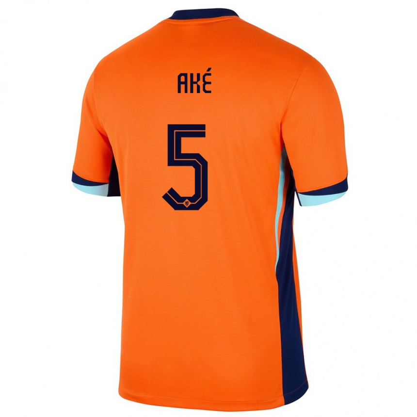 Gyermek Labdarúgás Hollandia Nathan Ake #5 Narancs Hazai Jersey 24-26 Mez Póló Ing