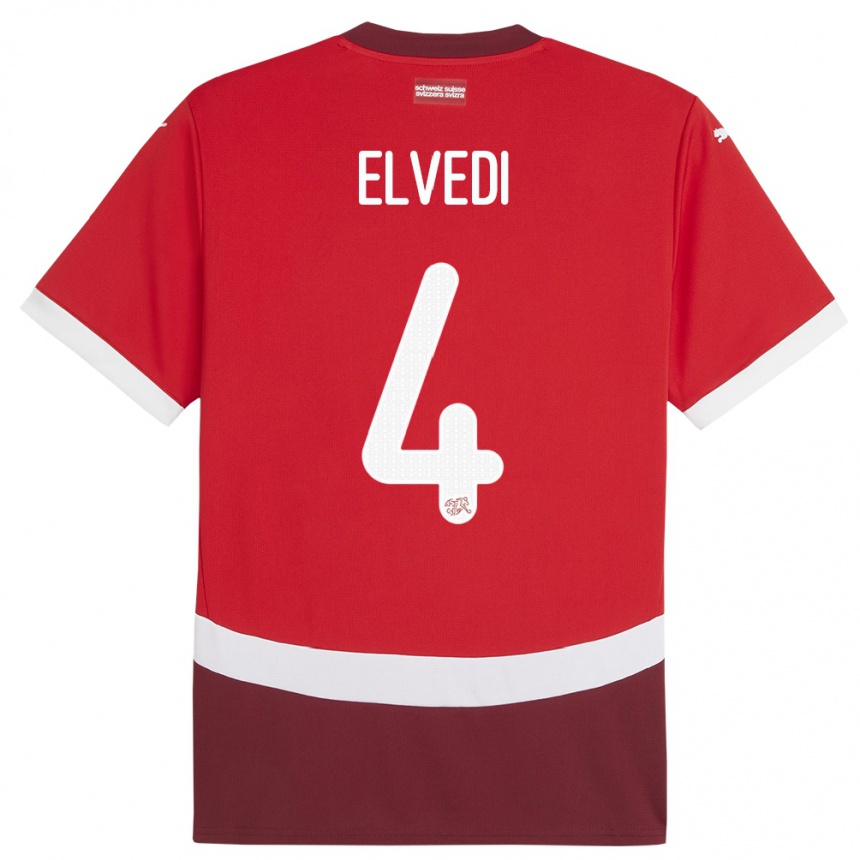 Gyermek Labdarúgás Svájc Nico Elvedi #4 Piros Hazai Jersey 24-26 Mez Póló Ing