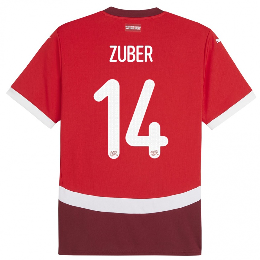 Gyermek Labdarúgás Svájc Steven Zuber #14 Piros Hazai Jersey 24-26 Mez Póló Ing