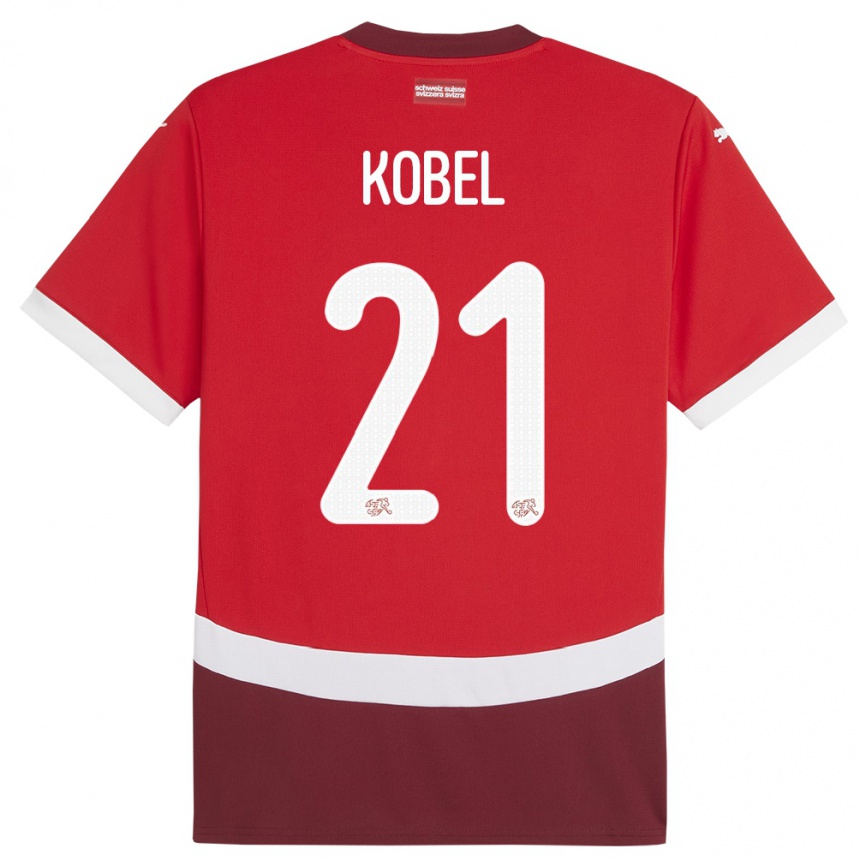 Gyermek Labdarúgás Svájc Gregor Kobel #21 Piros Hazai Jersey 24-26 Mez Póló Ing