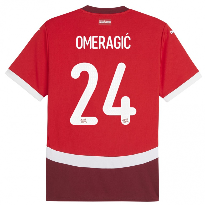 Gyermek Labdarúgás Svájc Becir Omeragic #24 Piros Hazai Jersey 24-26 Mez Póló Ing