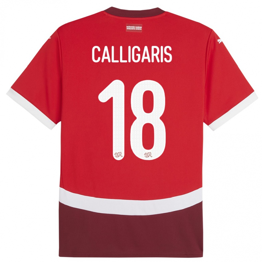 Gyermek Labdarúgás Svájc Viola Calligaris #18 Piros Hazai Jersey 24-26 Mez Póló Ing