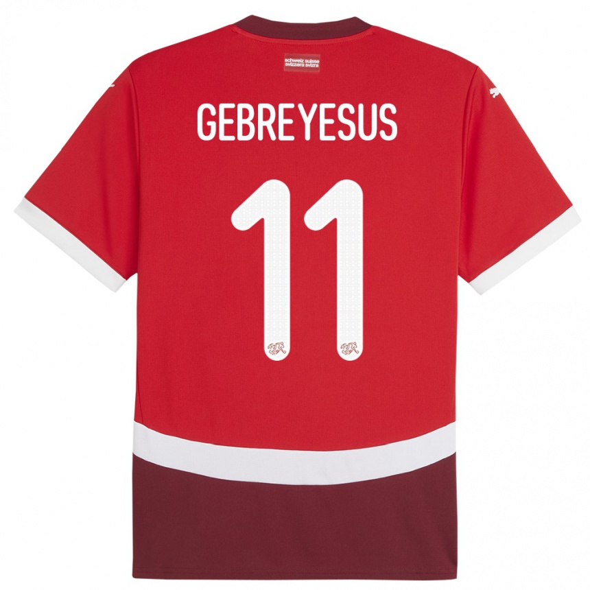 Gyermek Labdarúgás Svájc Esey Gebreyesus #11 Piros Hazai Jersey 24-26 Mez Póló Ing