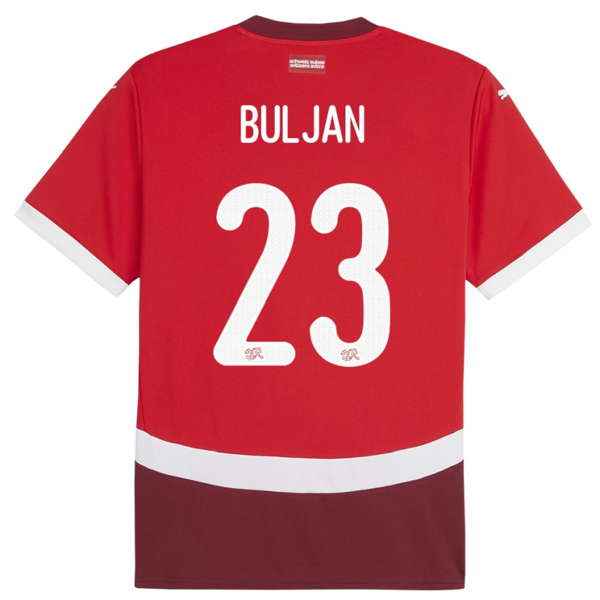 Gyermek Labdarúgás Svájc Leo Buljan #23 Piros Hazai Jersey 24-26 Mez Póló Ing