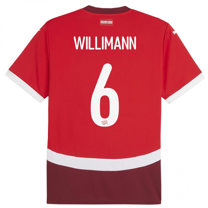 Gyermek Labdarúgás Svájc Mauricio Willimann #6 Piros Hazai Jersey 24-26 Mez Póló Ing