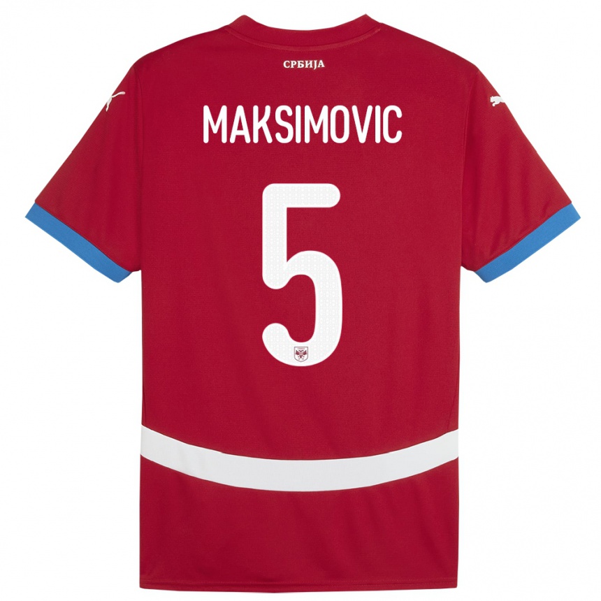 Gyermek Labdarúgás Szerbia Nemanja Maksimovic #5 Piros Hazai Jersey 24-26 Mez Póló Ing