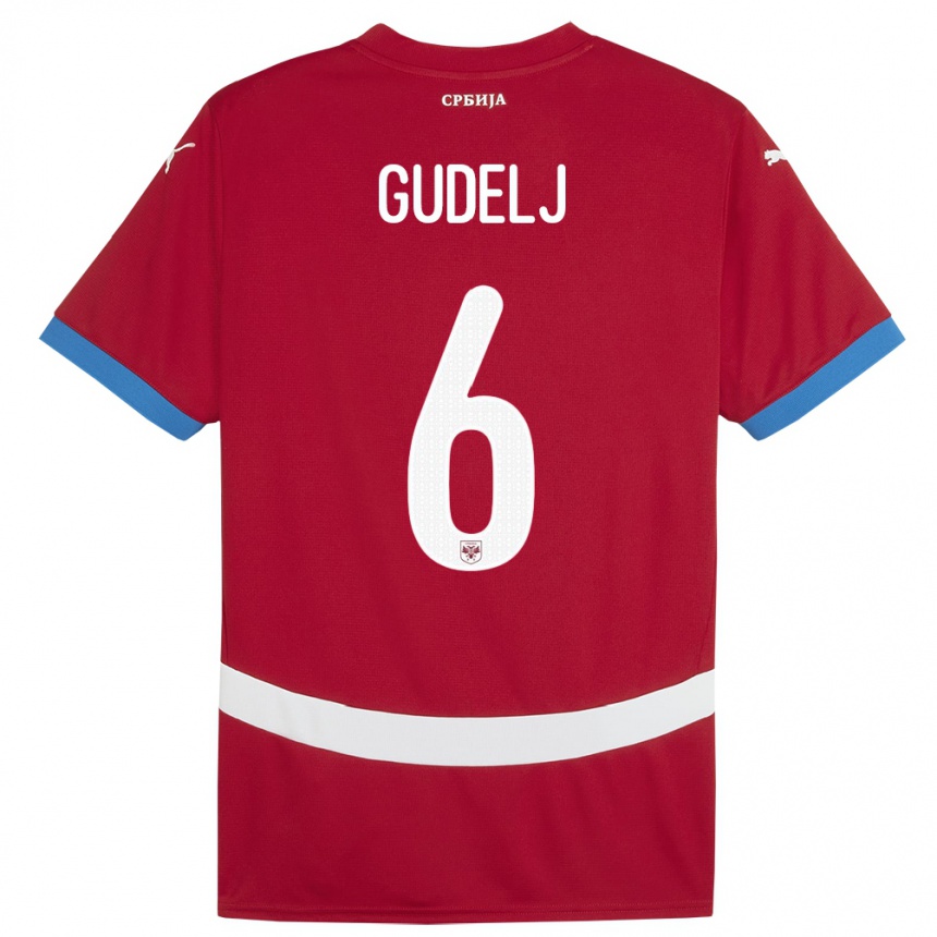 Gyermek Labdarúgás Szerbia Nemanja Gudelj #6 Piros Hazai Jersey 24-26 Mez Póló Ing