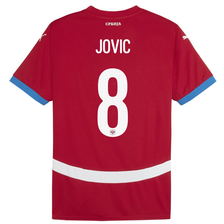 Gyermek Labdarúgás Szerbia Luka Jovic #8 Piros Hazai Jersey 24-26 Mez Póló Ing