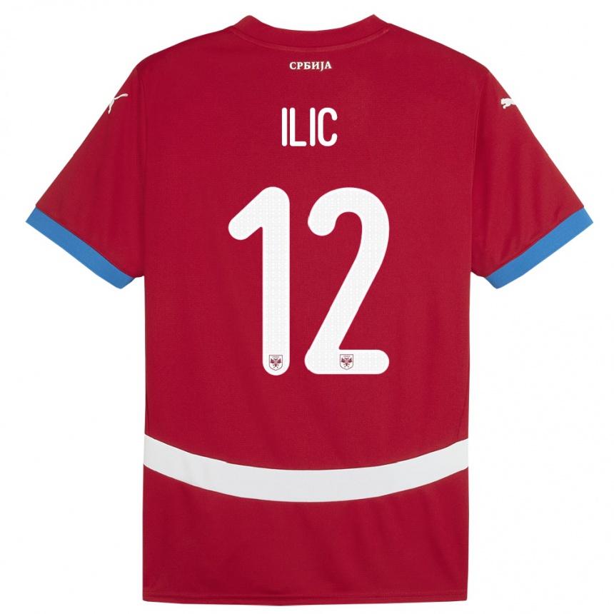 Gyermek Labdarúgás Szerbia Marko Ilic #12 Piros Hazai Jersey 24-26 Mez Póló Ing