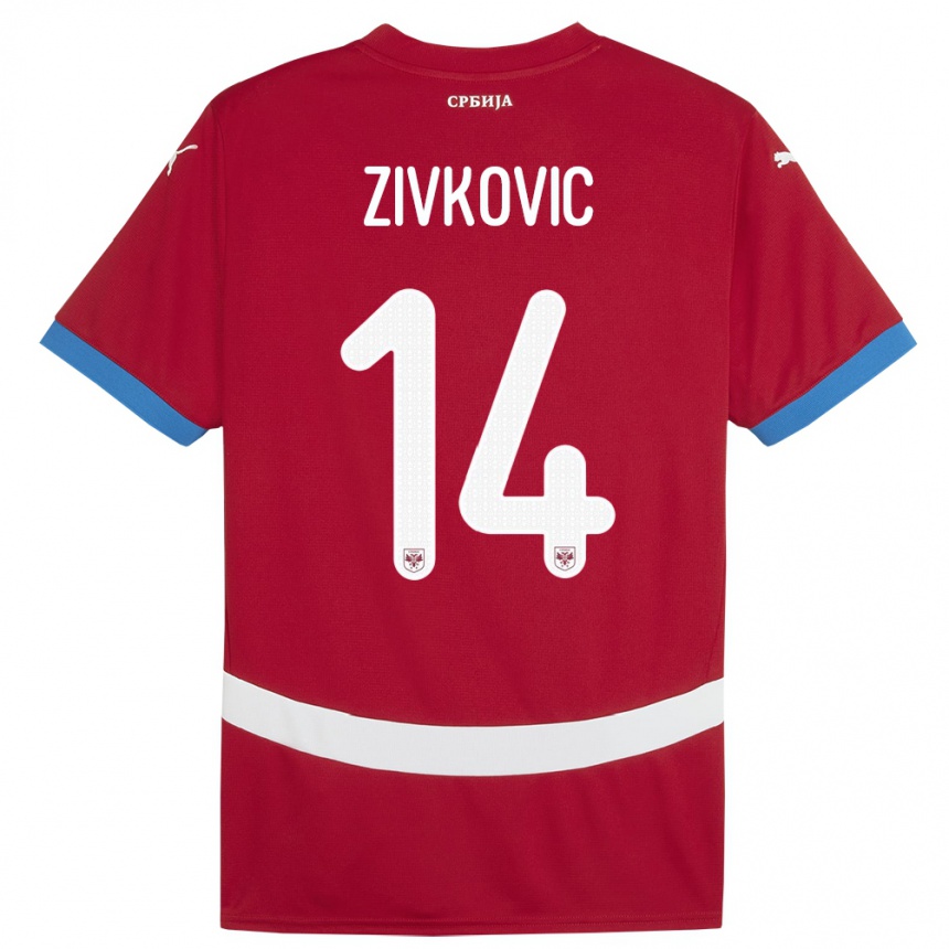 Gyermek Labdarúgás Szerbia Andrija Zivkovic #14 Piros Hazai Jersey 24-26 Mez Póló Ing