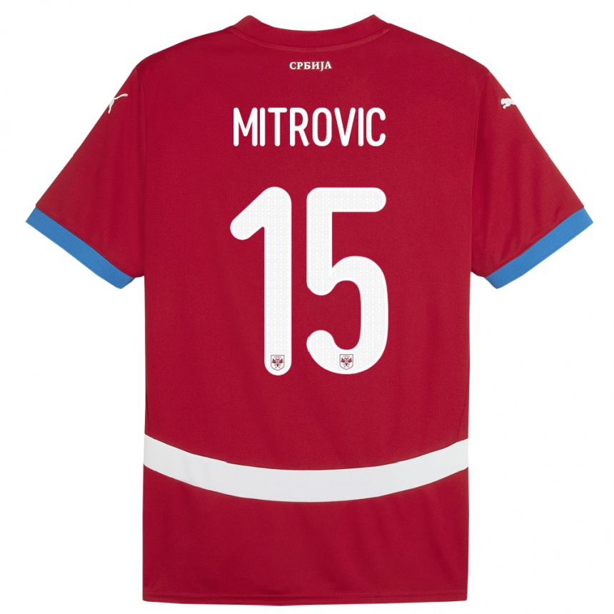 Gyermek Labdarúgás Szerbia Stefan Mitrovic #15 Piros Hazai Jersey 24-26 Mez Póló Ing