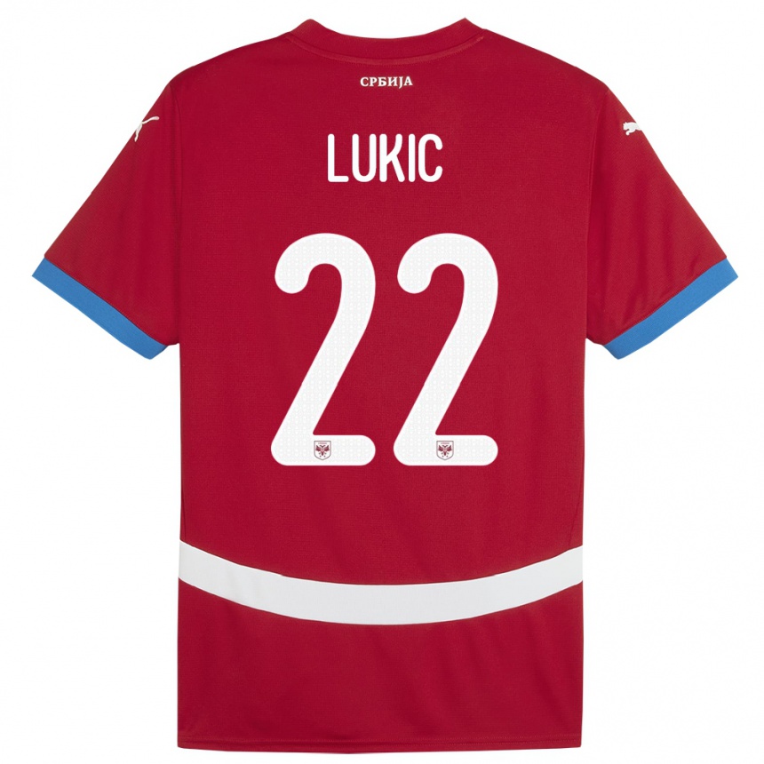 Gyermek Labdarúgás Szerbia Sasa Lukic #22 Piros Hazai Jersey 24-26 Mez Póló Ing