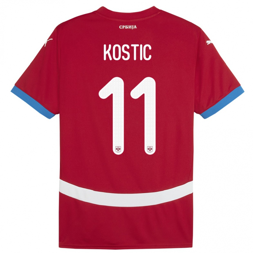 Gyermek Labdarúgás Szerbia Filip Kostic #11 Piros Hazai Jersey 24-26 Mez Póló Ing