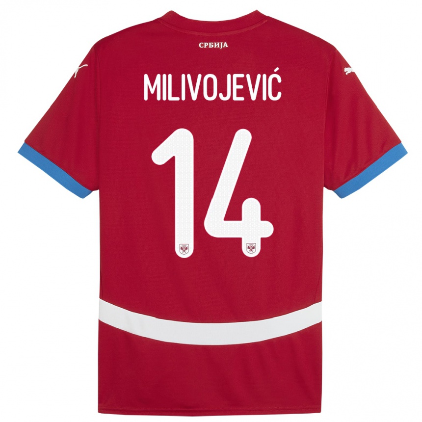 Gyermek Labdarúgás Szerbia Vesna Milivojevic #14 Piros Hazai Jersey 24-26 Mez Póló Ing