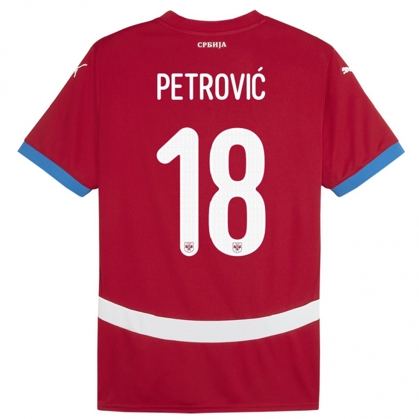 Gyermek Labdarúgás Szerbia Emilija Petrovic #18 Piros Hazai Jersey 24-26 Mez Póló Ing