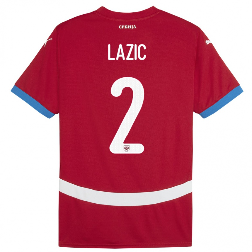 Gyermek Labdarúgás Szerbia Uros Lazic #2 Piros Hazai Jersey 24-26 Mez Póló Ing