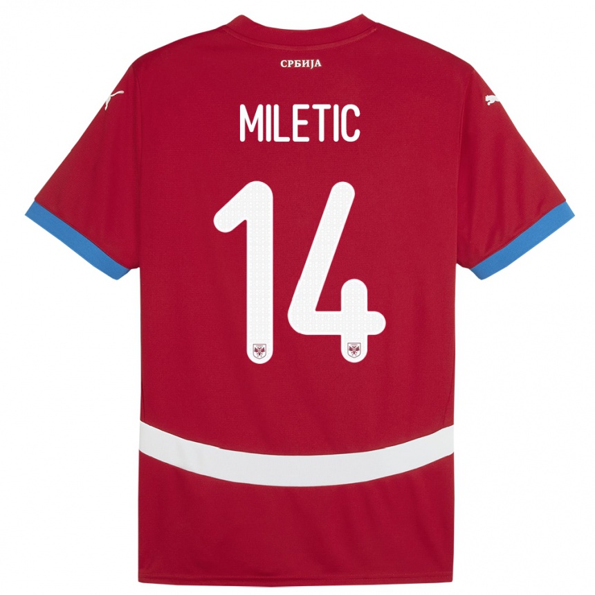 Gyermek Labdarúgás Szerbia Vladimir Miletic #14 Piros Hazai Jersey 24-26 Mez Póló Ing