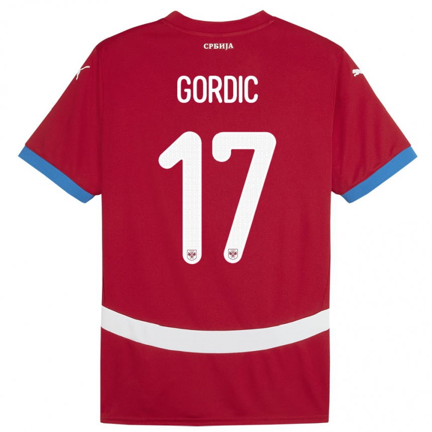 Gyermek Labdarúgás Szerbia Djordje Gordic #17 Piros Hazai Jersey 24-26 Mez Póló Ing