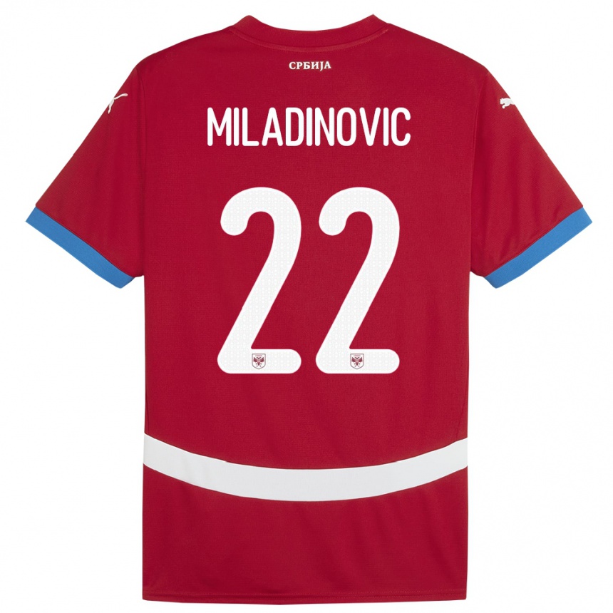 Gyermek Labdarúgás Szerbia Igor Miladinovic #22 Piros Hazai Jersey 24-26 Mez Póló Ing