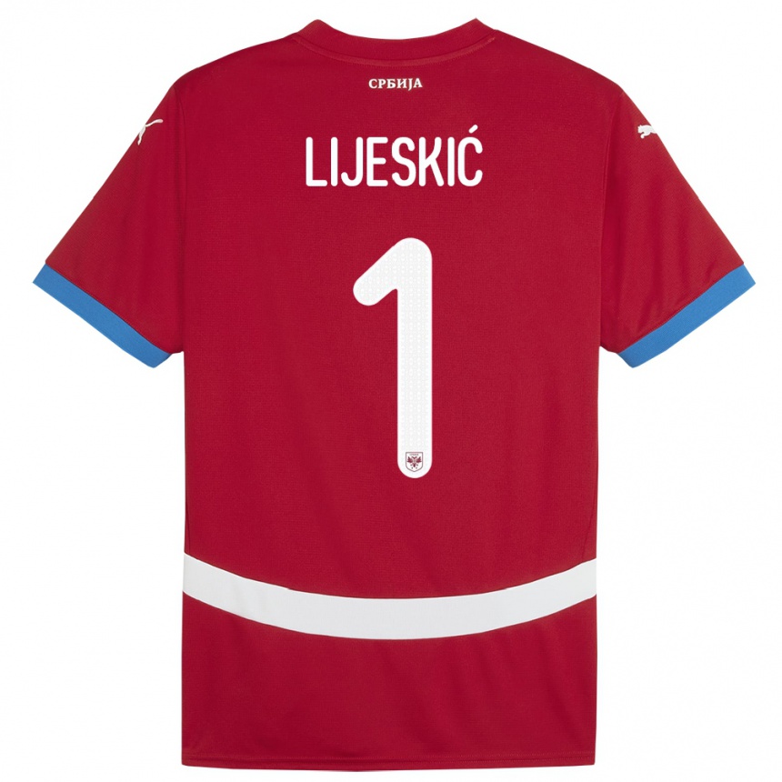 Gyermek Labdarúgás Szerbia Luka Lijeskic #1 Piros Hazai Jersey 24-26 Mez Póló Ing