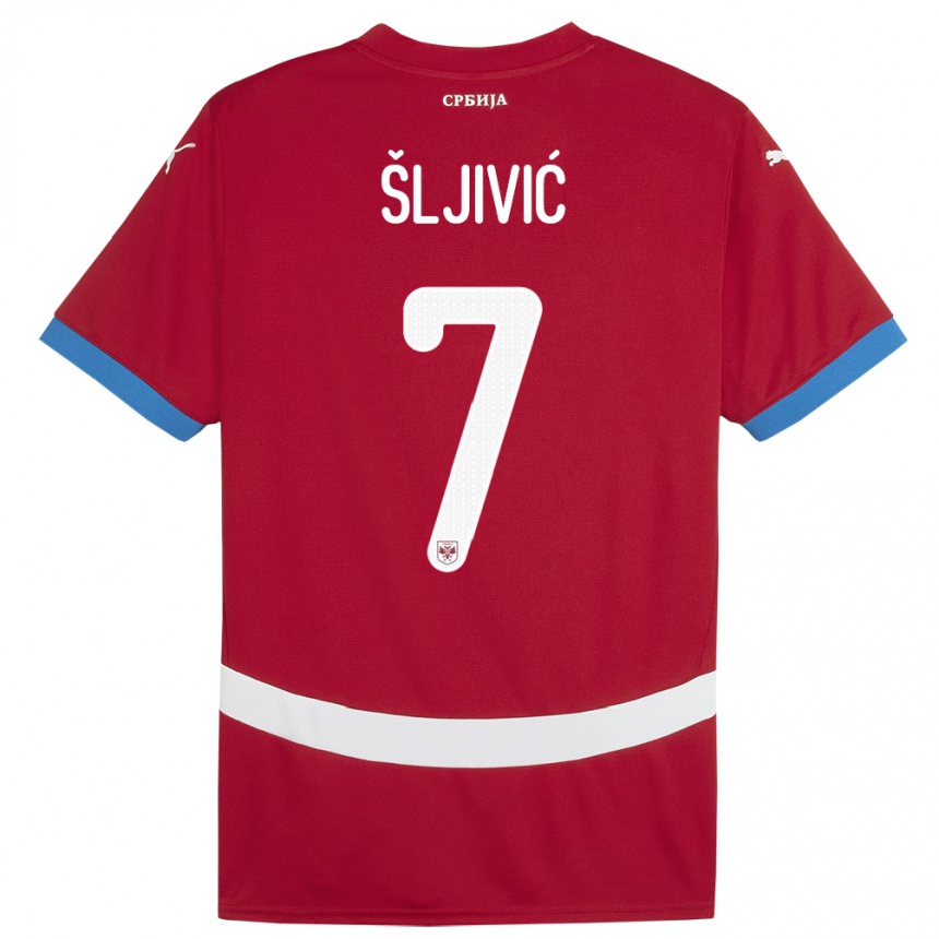 Gyermek Labdarúgás Szerbia Jovan Sljivic #7 Piros Hazai Jersey 24-26 Mez Póló Ing