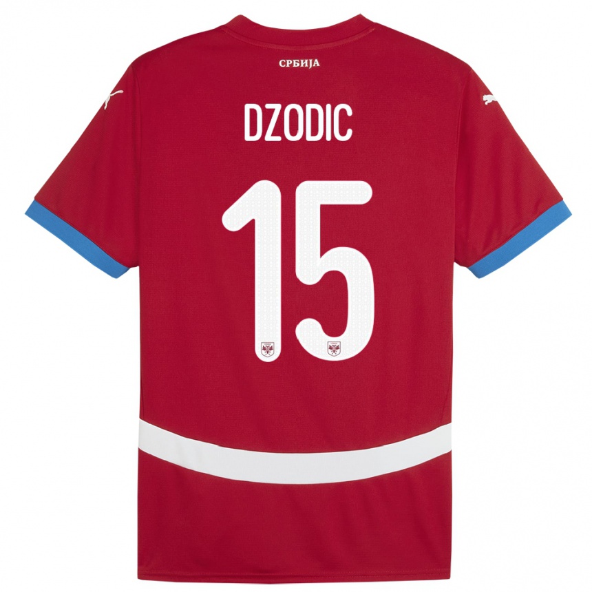 Gyermek Labdarúgás Szerbia Stefan Dzodic #15 Piros Hazai Jersey 24-26 Mez Póló Ing