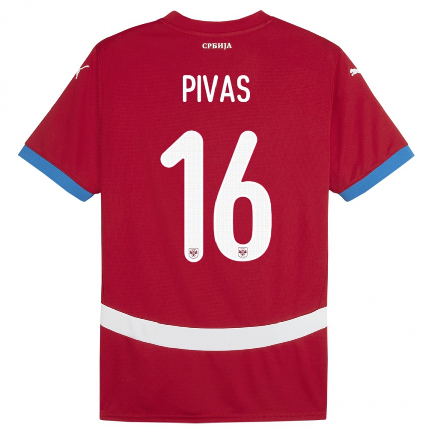 Gyermek Labdarúgás Szerbia Miodrag Pivas #16 Piros Hazai Jersey 24-26 Mez Póló Ing