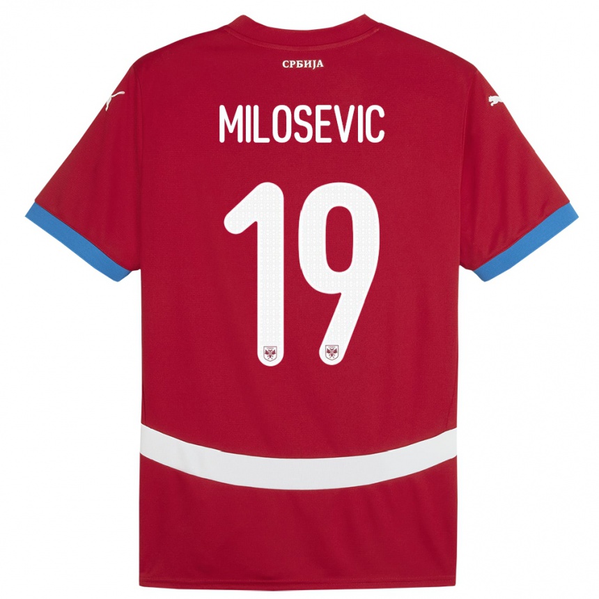 Gyermek Labdarúgás Szerbia Jovan Milosevic #19 Piros Hazai Jersey 24-26 Mez Póló Ing