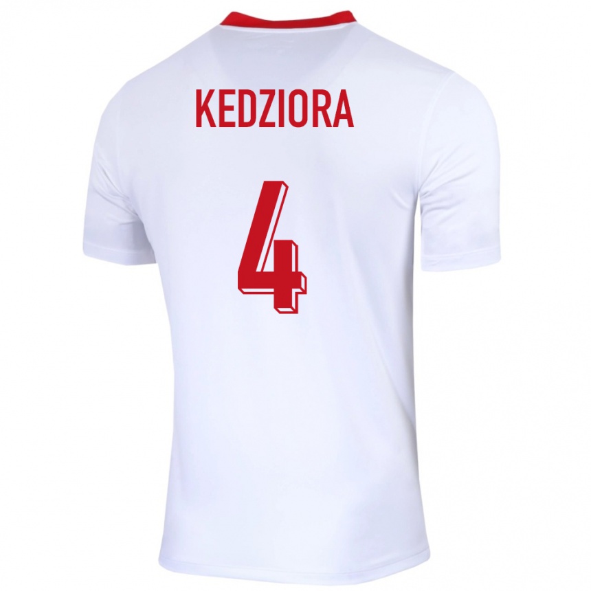 Gyermek Labdarúgás Lengyelország Tomasz Kedziora #4 Fehér Hazai Jersey 24-26 Mez Póló Ing