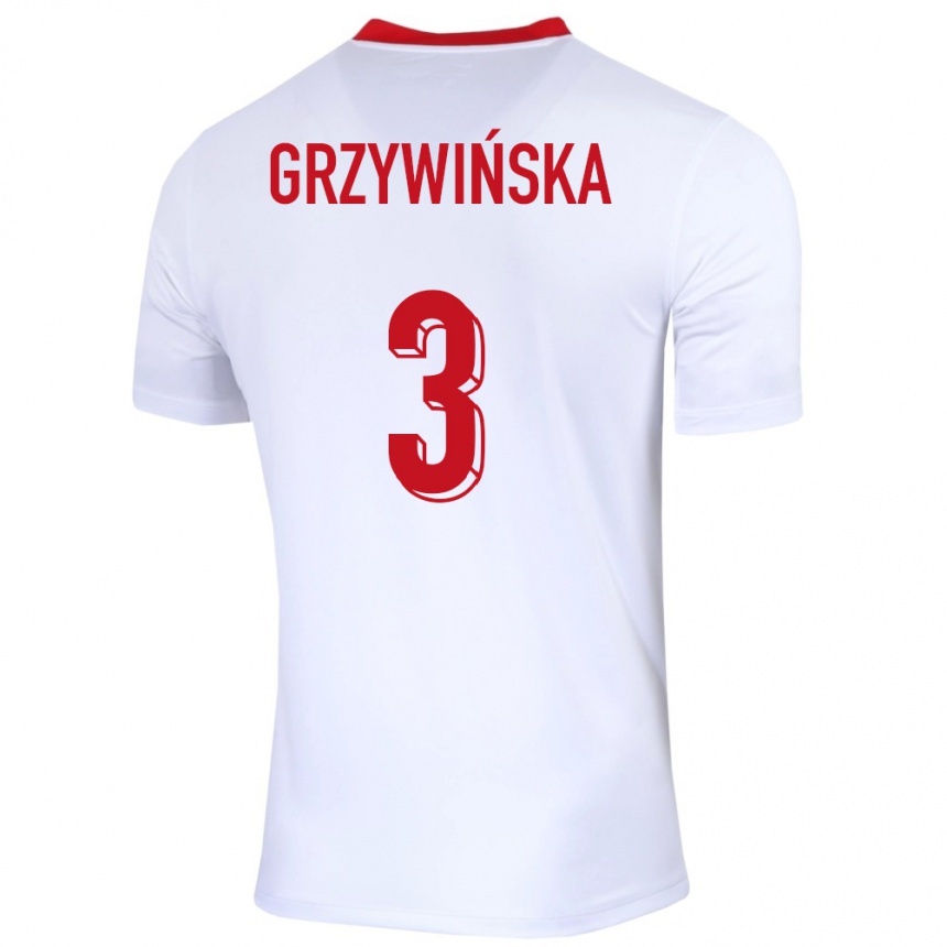 Gyermek Labdarúgás Lengyelország Gabriela Grzywinska #3 Fehér Hazai Jersey 24-26 Mez Póló Ing