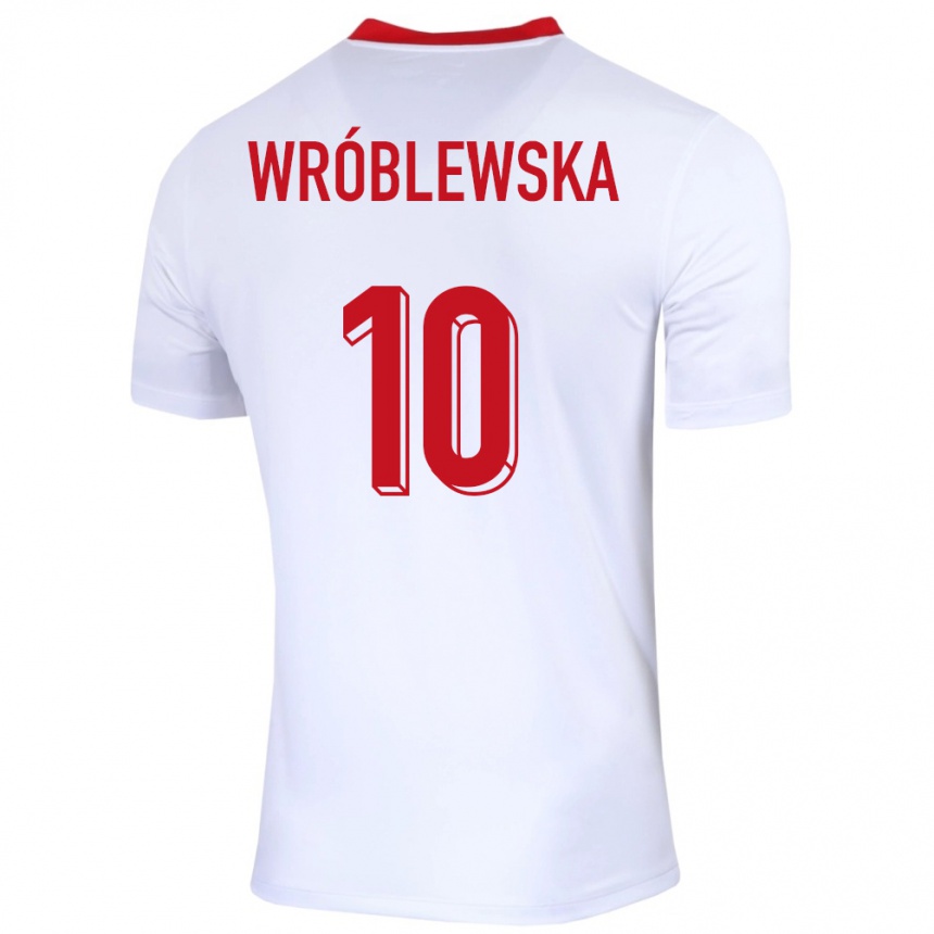 Gyermek Labdarúgás Lengyelország Joanna Wroblewska #10 Fehér Hazai Jersey 24-26 Mez Póló Ing