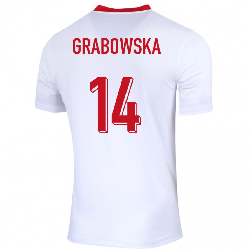 Gyermek Labdarúgás Lengyelország Dominika Grabowska #14 Fehér Hazai Jersey 24-26 Mez Póló Ing