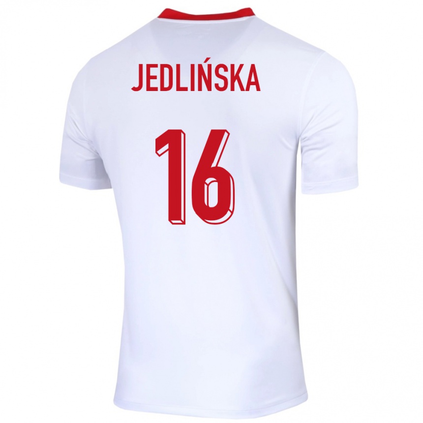 Gyermek Labdarúgás Lengyelország Klaudia Jedlinska #16 Fehér Hazai Jersey 24-26 Mez Póló Ing