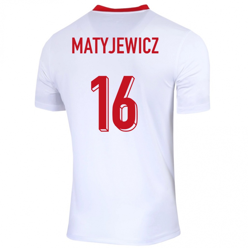 Gyermek Labdarúgás Lengyelország Wiktor Matyjewicz #16 Fehér Hazai Jersey 24-26 Mez Póló Ing