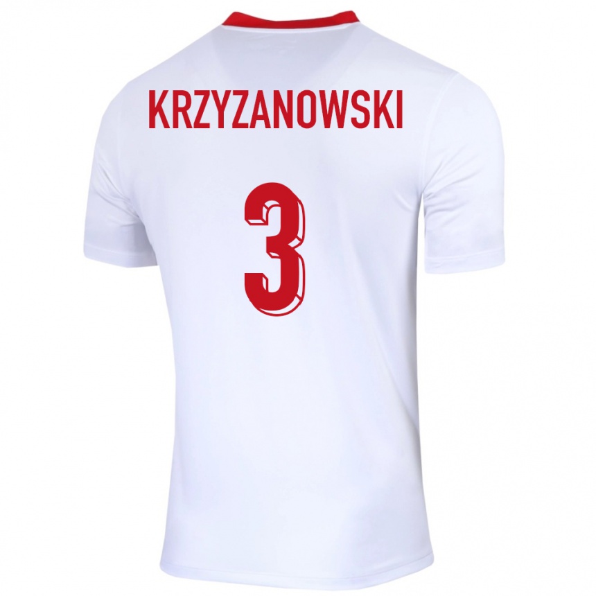 Gyermek Labdarúgás Lengyelország Jakub Krzyzanowski #3 Fehér Hazai Jersey 24-26 Mez Póló Ing