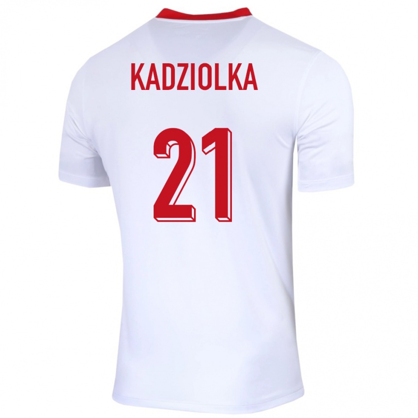 Gyermek Labdarúgás Lengyelország Szymon Kadziolka #21 Fehér Hazai Jersey 24-26 Mez Póló Ing