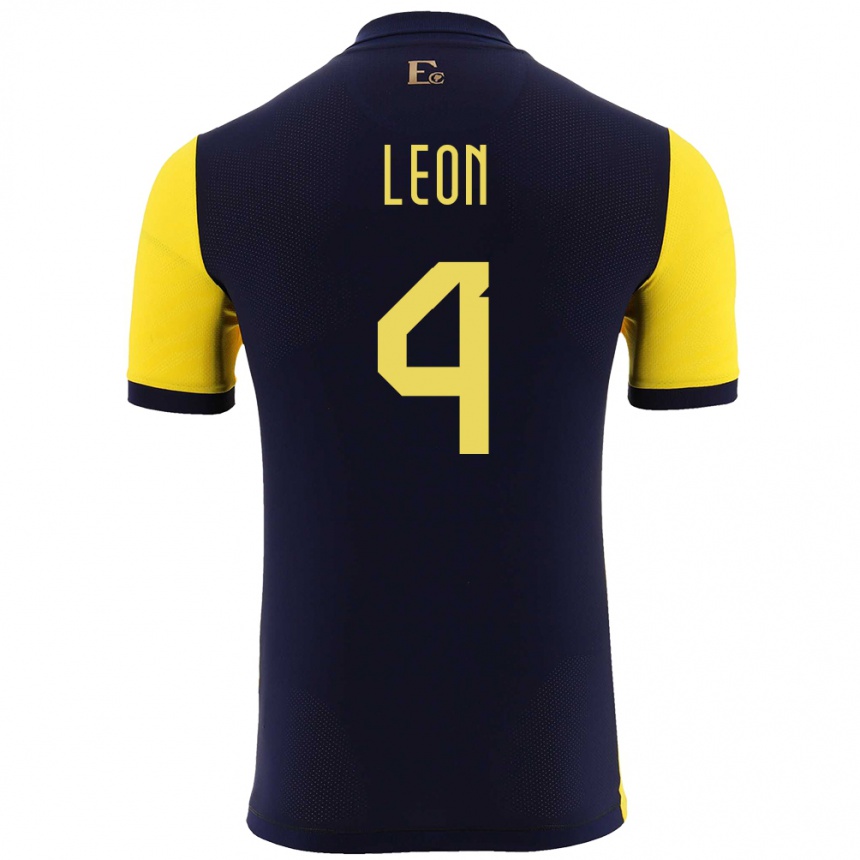 Gyermek Labdarúgás Ecuador Fernando Leon #4 Sárga Hazai Jersey 24-26 Mez Póló Ing