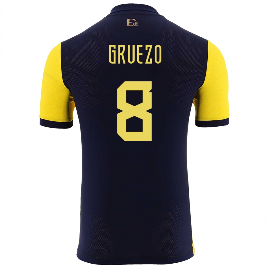 Gyermek Labdarúgás Ecuador Carlos Gruezo #8 Sárga Hazai Jersey 24-26 Mez Póló Ing