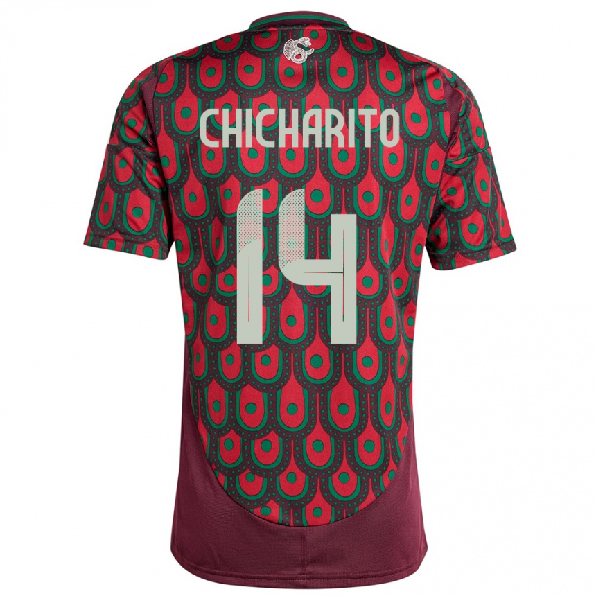 Gyermek Labdarúgás Mexikó Chicharito #14 Gesztenyebarna Hazai Jersey 24-26 Mez Póló Ing