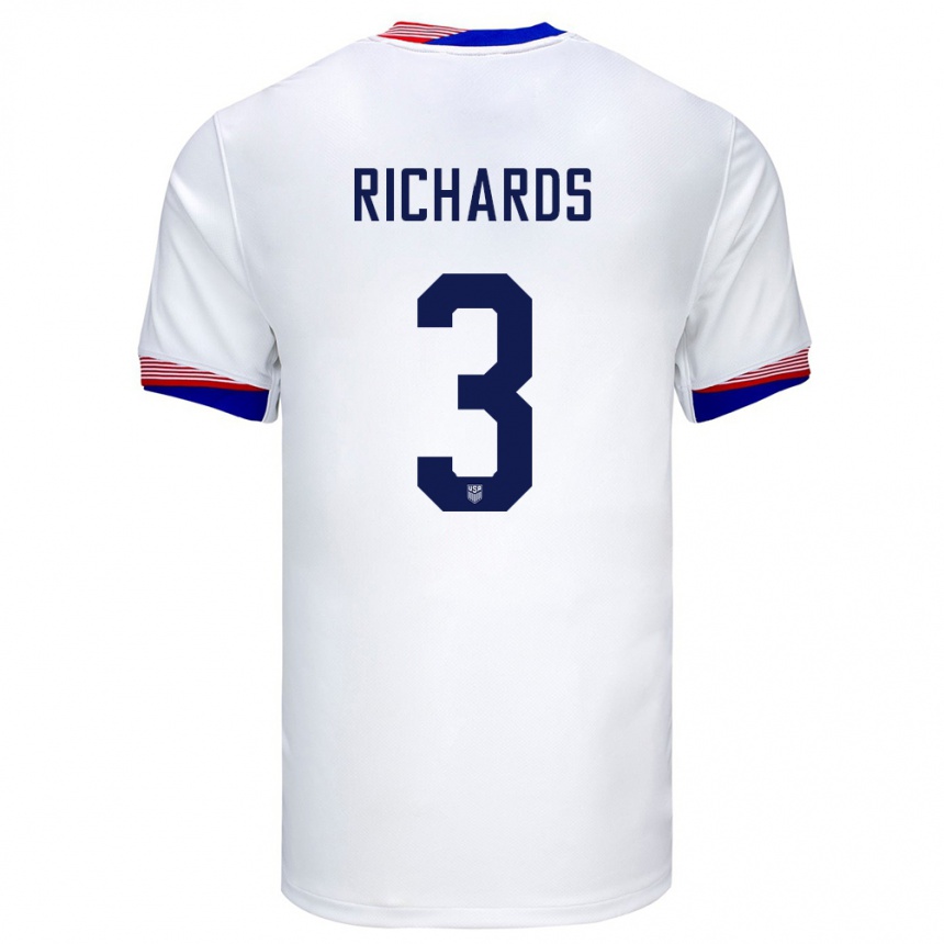 Gyermek Labdarúgás Egyesült Államok Chris Richards #3 Fehér Hazai Jersey 24-26 Mez Póló Ing