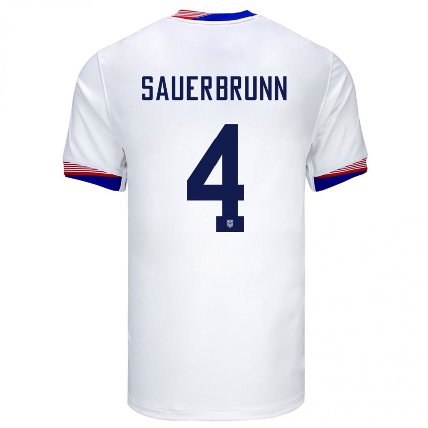 Gyermek Labdarúgás Egyesült Államok Becky Sauerbrunn #4 Fehér Hazai Jersey 24-26 Mez Póló Ing