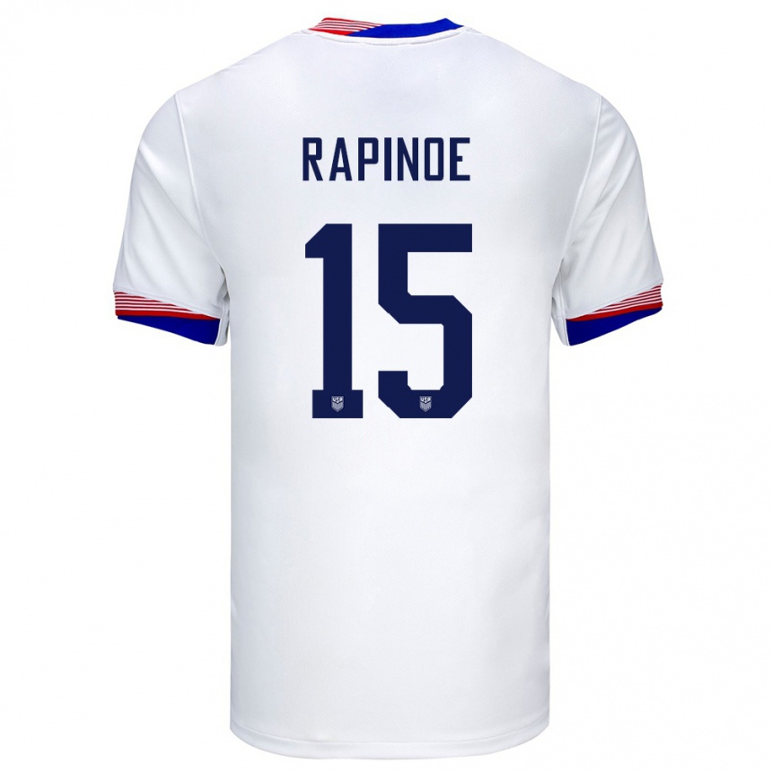 Gyermek Labdarúgás Egyesült Államok Megan Rapinoe #15 Fehér Hazai Jersey 24-26 Mez Póló Ing