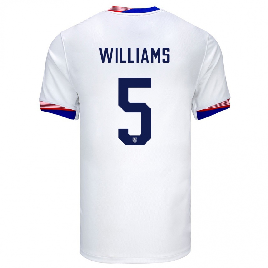 Gyermek Labdarúgás Egyesült Államok Thomas Williams #5 Fehér Hazai Jersey 24-26 Mez Póló Ing