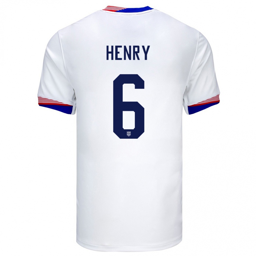 Gyermek Labdarúgás Egyesült Államok Kobi Henry #6 Fehér Hazai Jersey 24-26 Mez Póló Ing