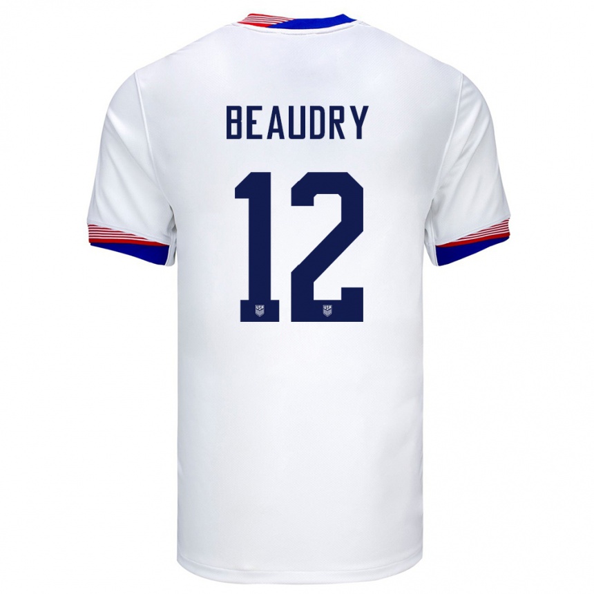 Gyermek Labdarúgás Egyesült Államok Adam Beaudry #12 Fehér Hazai Jersey 24-26 Mez Póló Ing