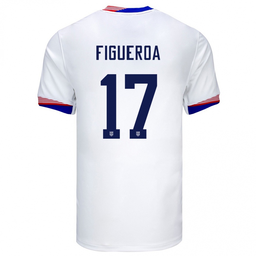 Gyermek Labdarúgás Egyesült Államok Keyrol Figueroa #17 Fehér Hazai Jersey 24-26 Mez Póló Ing