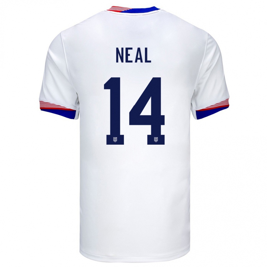 Gyermek Labdarúgás Egyesült Államok Jalen Neal #14 Fehér Hazai Jersey 24-26 Mez Póló Ing