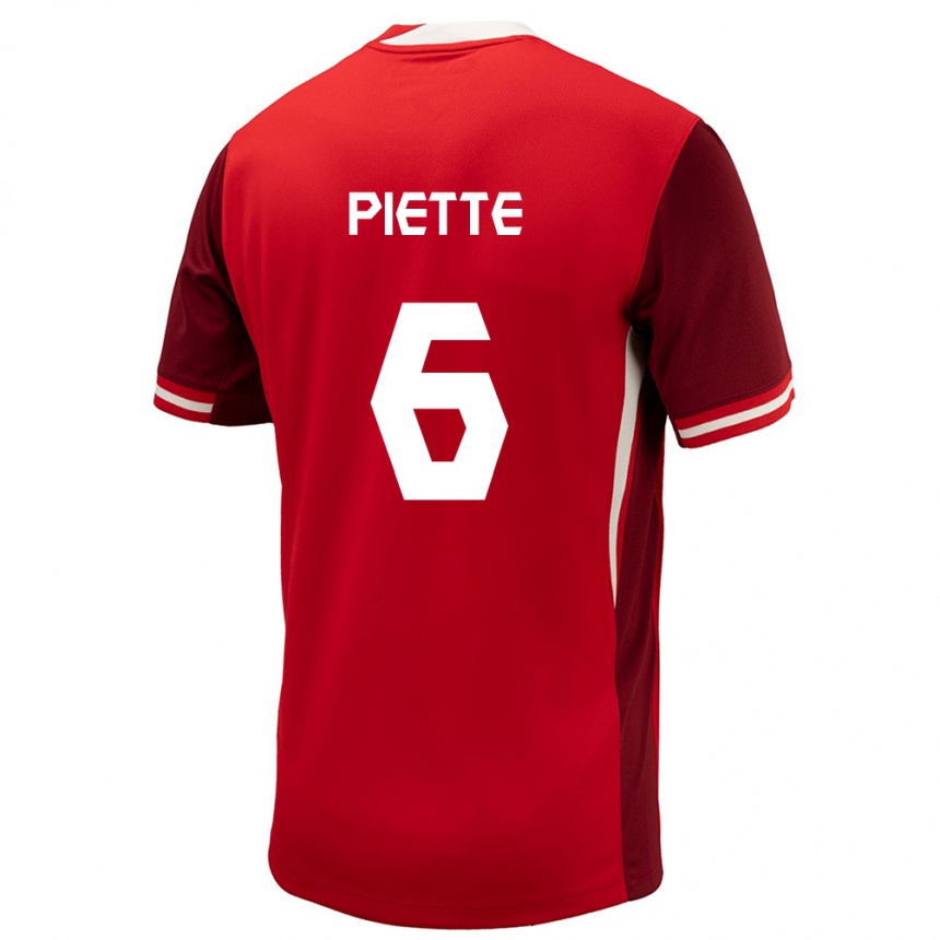 Gyermek Labdarúgás Kanada Samuel Piette #6 Piros Hazai Jersey 24-26 Mez Póló Ing